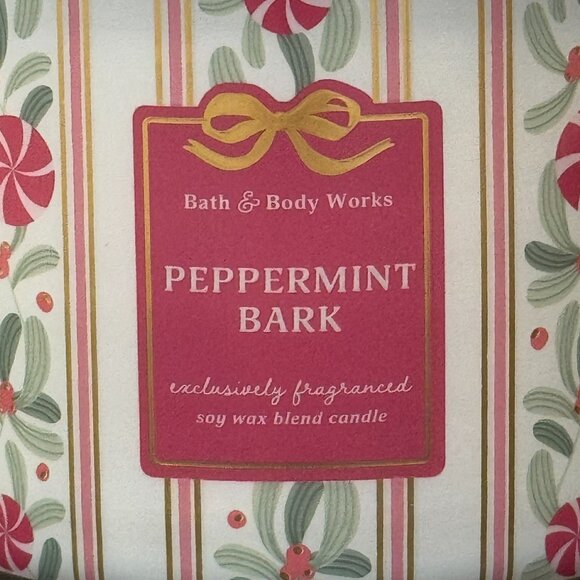 BBW Peppermint Bark Bath & Body Works 3 Wick Candle - Picture 3 of 10